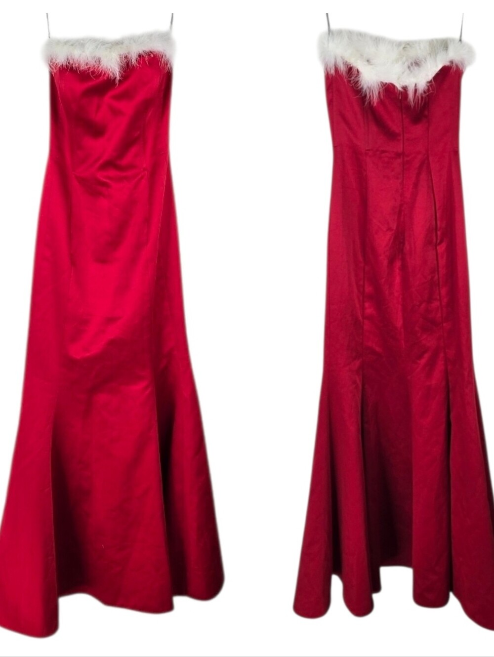 Vintage Size 4 ABS Allen Schwartz Red Mrs. Claus Christmas Feather Trim Dress